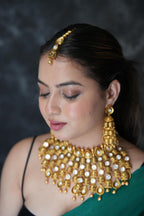 Maharani polki set with mangtikka- Temple gold finish image 5