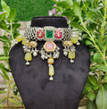 Alvira choker-Dark green and pink colour image 0