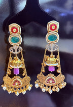 Komal earrings - Dark Green and Purple image