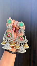 Silver dual tone green- Muskan earrings image 1