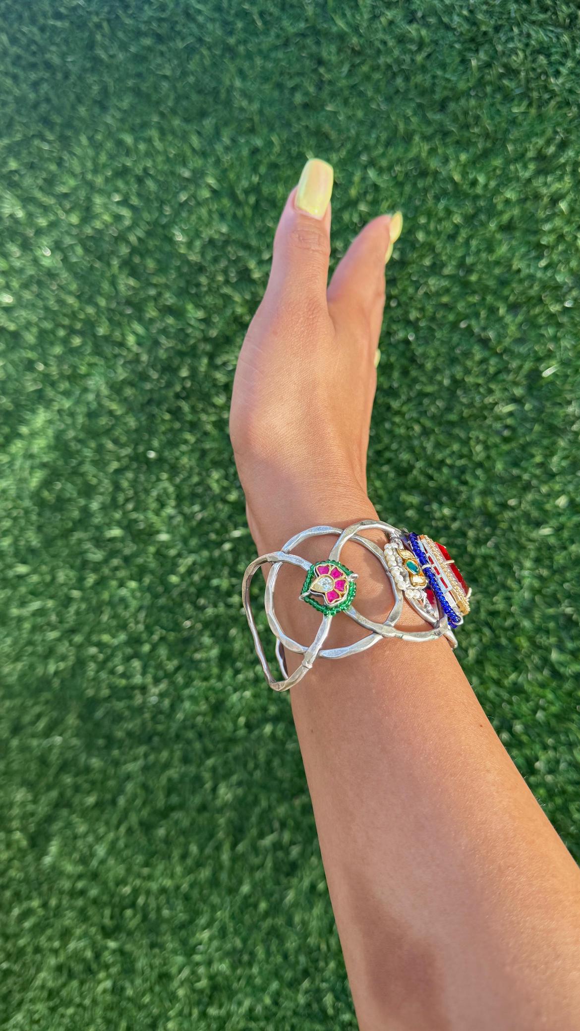 Alisha handcuff- red silver colour image 2