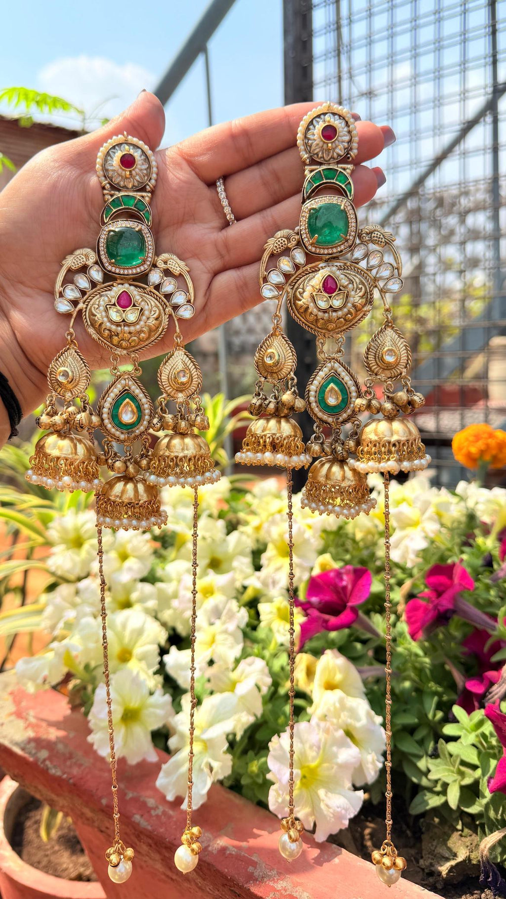 Naaz Kashmiri earrings- Dark green image 1