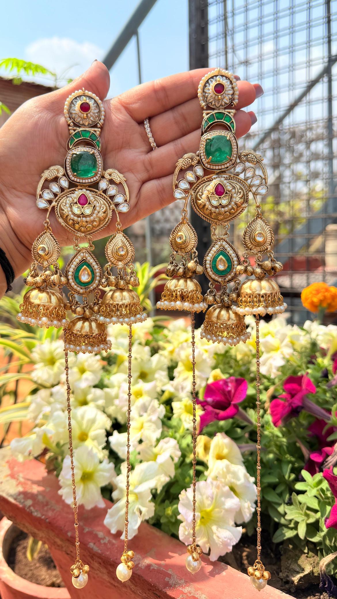 Naaz Kashmiri earrings- Dark green image 1