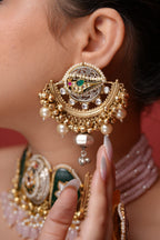Ruhani choker-dark green and  pink colour image 1