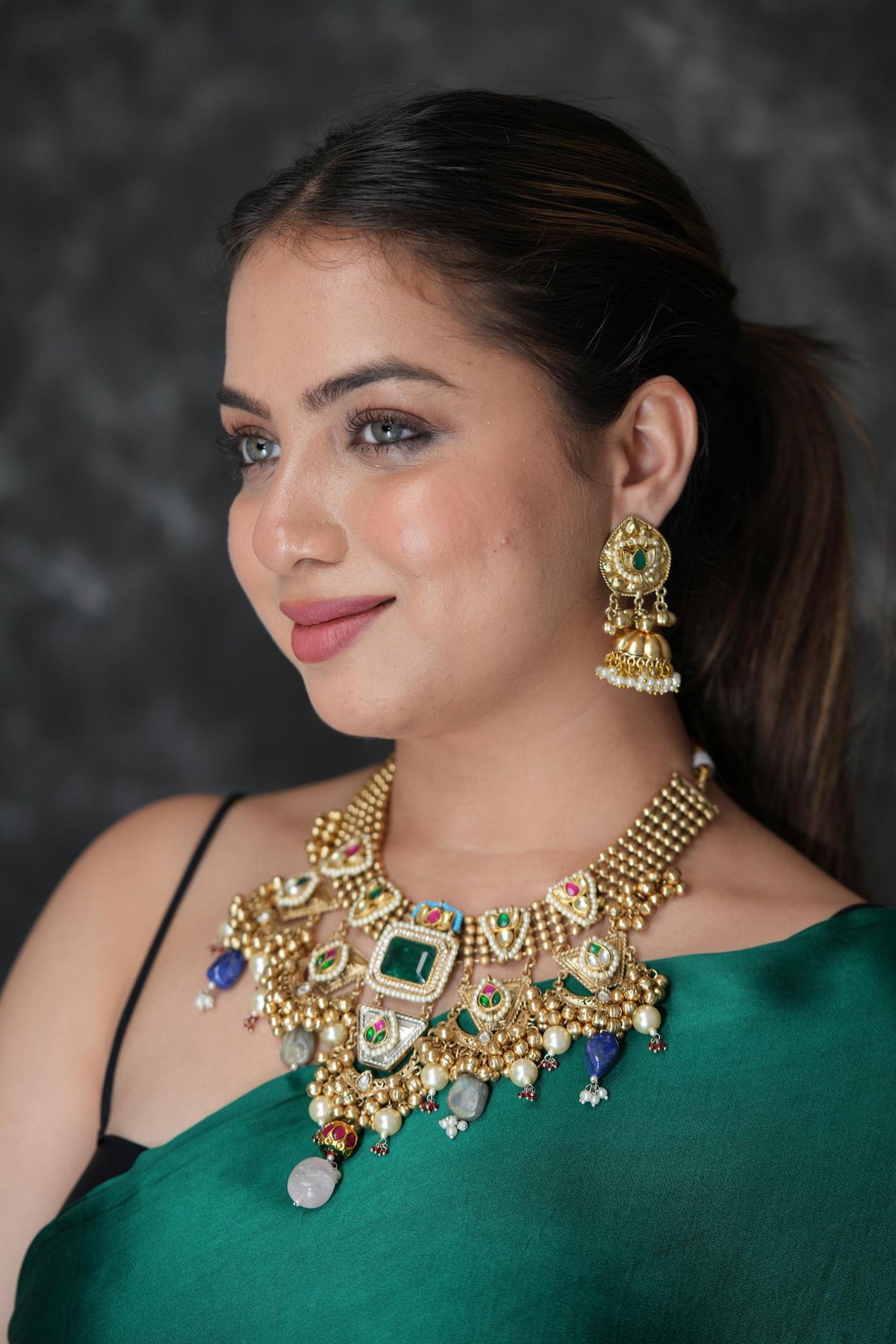 Bridal neckpiece with small jhumki image 4