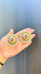 Kundan Flower Studs - Ruby image 1