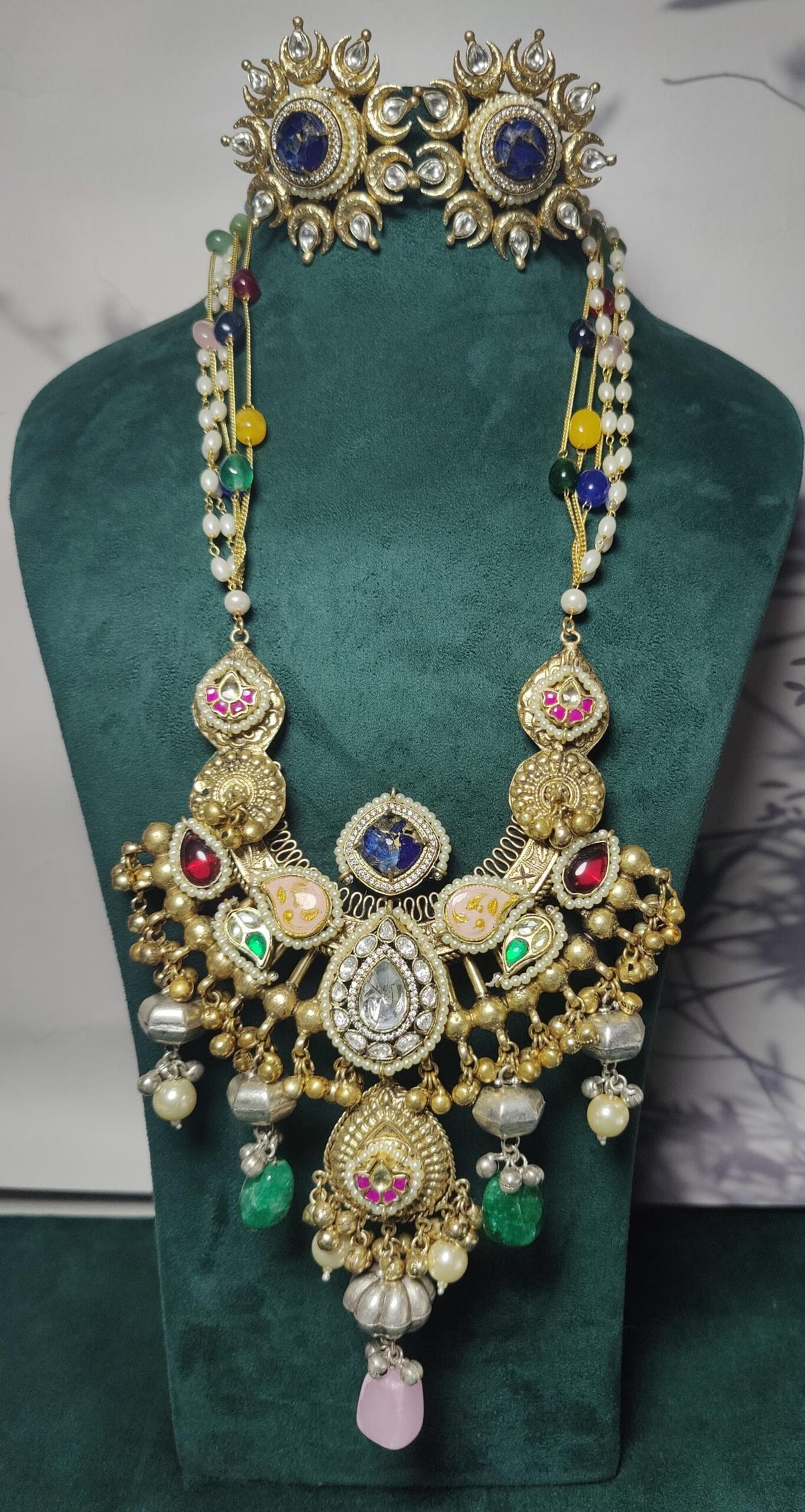 Durga neckpiece without earrings- Peach image 1