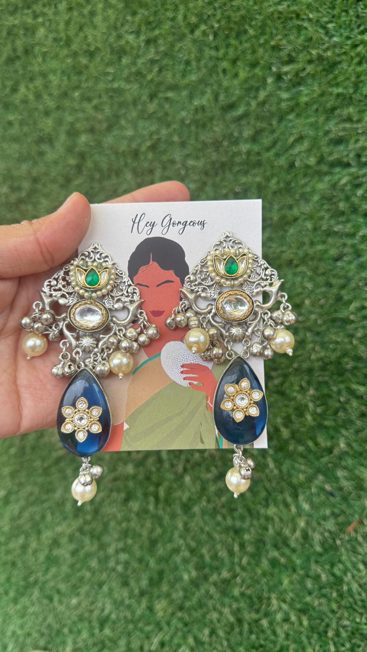 kirti earring-silver blue colour image 0