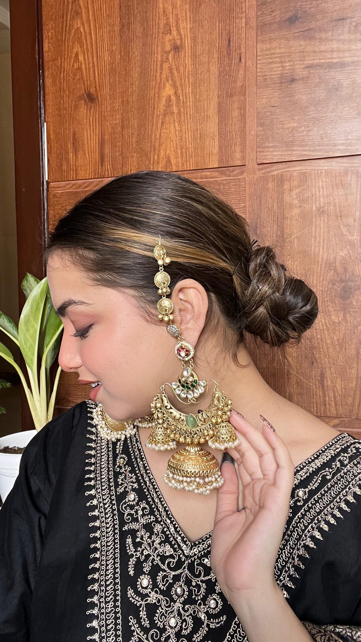 Gulabo-  Tripple Jhumki with hair chain image 2