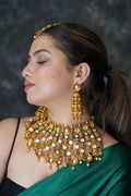 Maharani polki set with mangtikka- Temple gold finish image 0