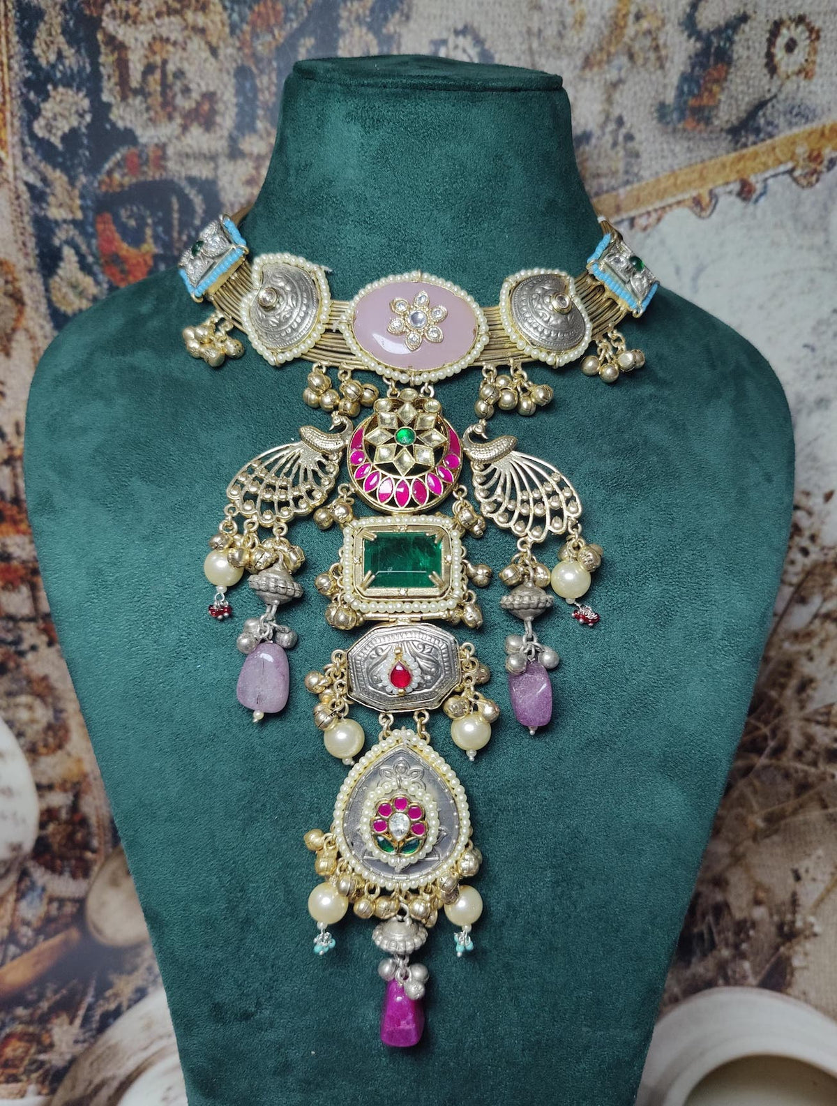 Maharani hancrfated hasli-pink and dark green colour image 0