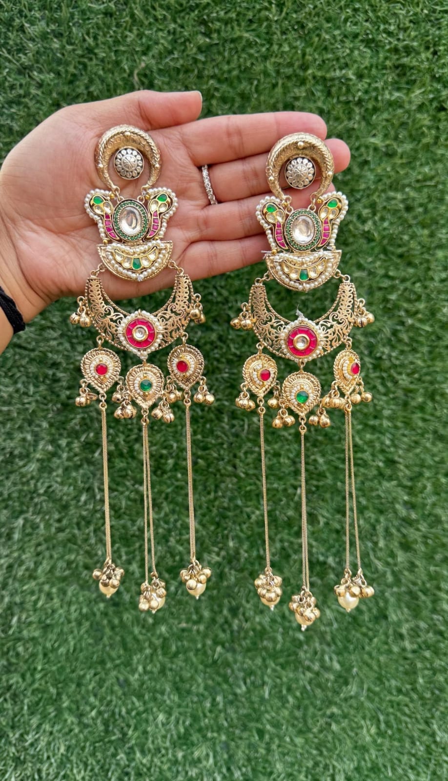 Nazia Earrings - Green and Pink image