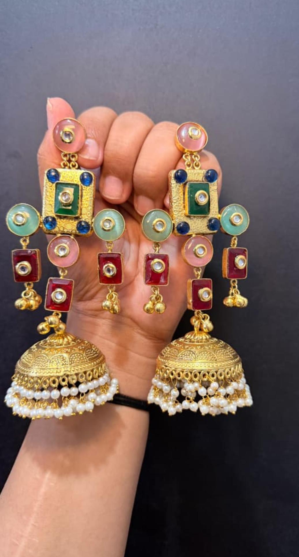 Colorful Jhumka - Dark Green image