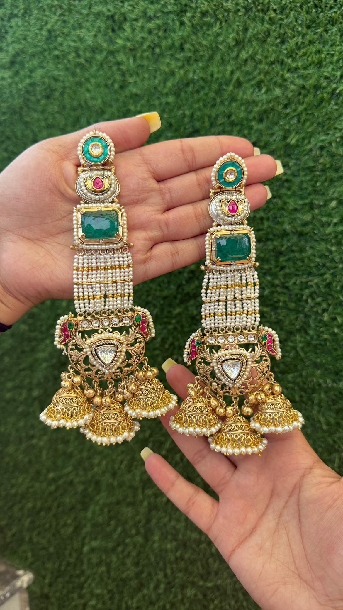 Afra jhumka- dark green colour image 1