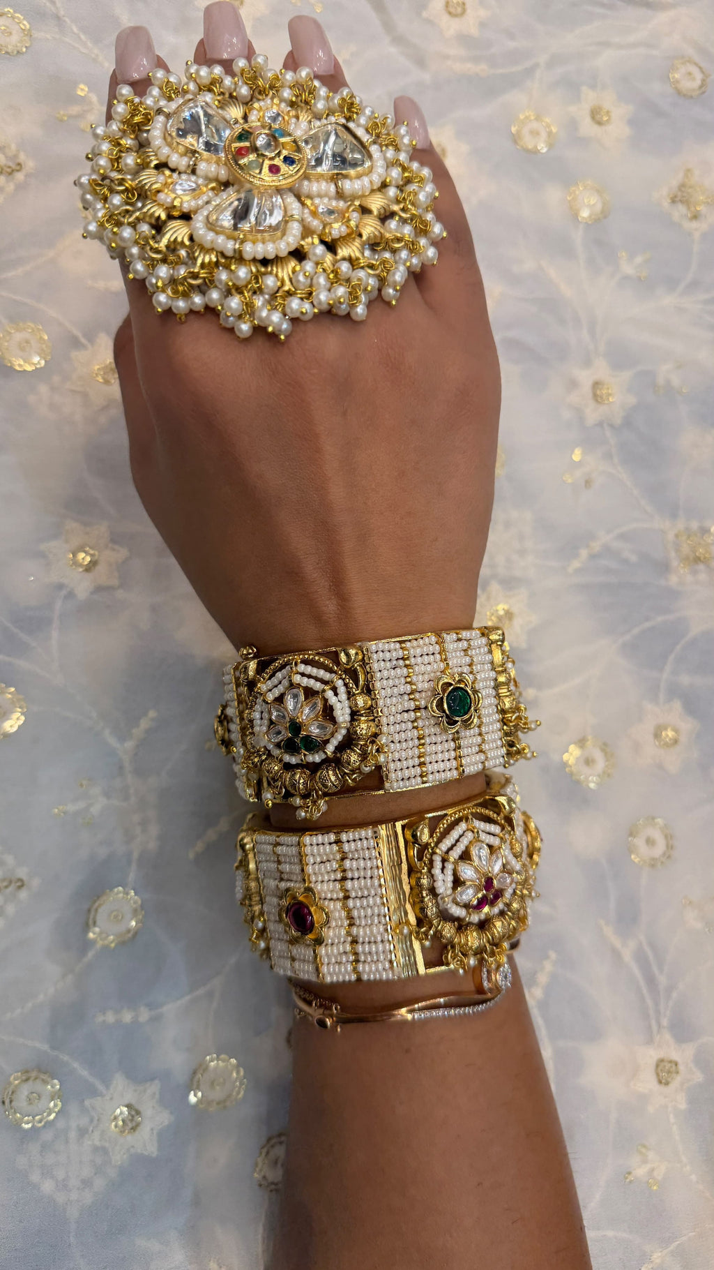White pearl kada set