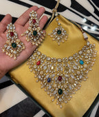 Vamika Neckpiece with earrings and mangtikka multicolour- The karwachauth Edit