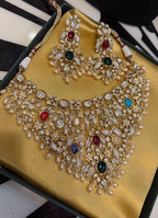 Vamika Neckpiece with earrings and mangtikka multicolour- The karwachauth Edit