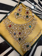 Vamika Neckpiece with earrings and mangtikka multicolour- The karwachauth Edit