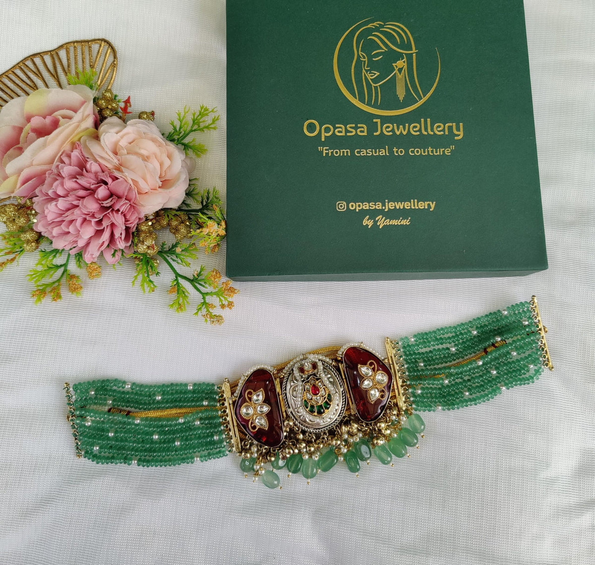 Ruhani choker-red and light green colour image 0
