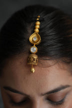Maharani polki set with mangtikka- Temple gold finish image 7
