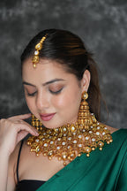 Maharani polki set with mangtikka- Temple gold finish image 4