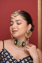 Ruhani choker-dark green and  pink colour image 4