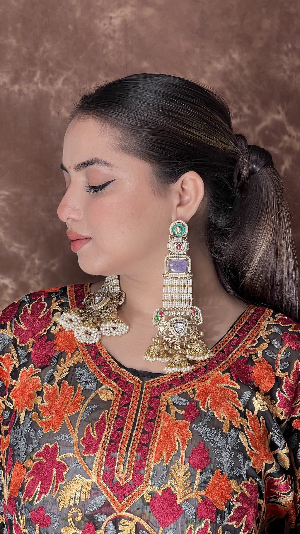 Afra jhumka- purple colour image 0