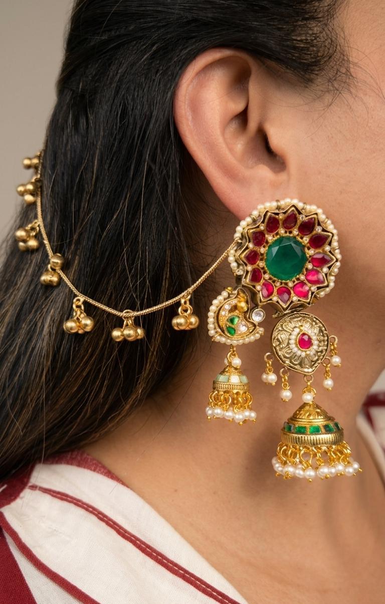 Aheli Jhumka - Dark Green Pink image