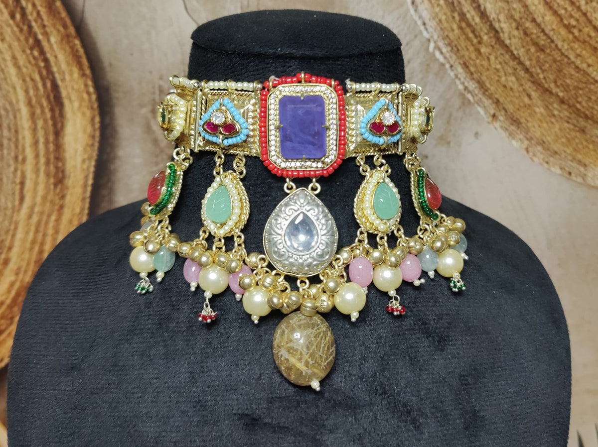 Mayuri choker - purple and red colour image 0