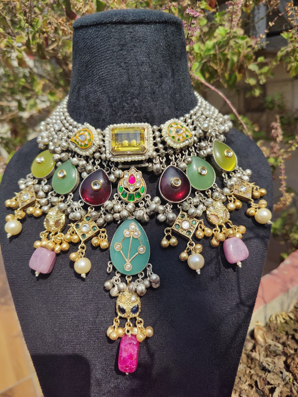 Silver Multi Colored Neckpiece without earrings image 4