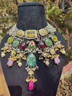 Silver Multi Colored Neckpiece without earrings image 4