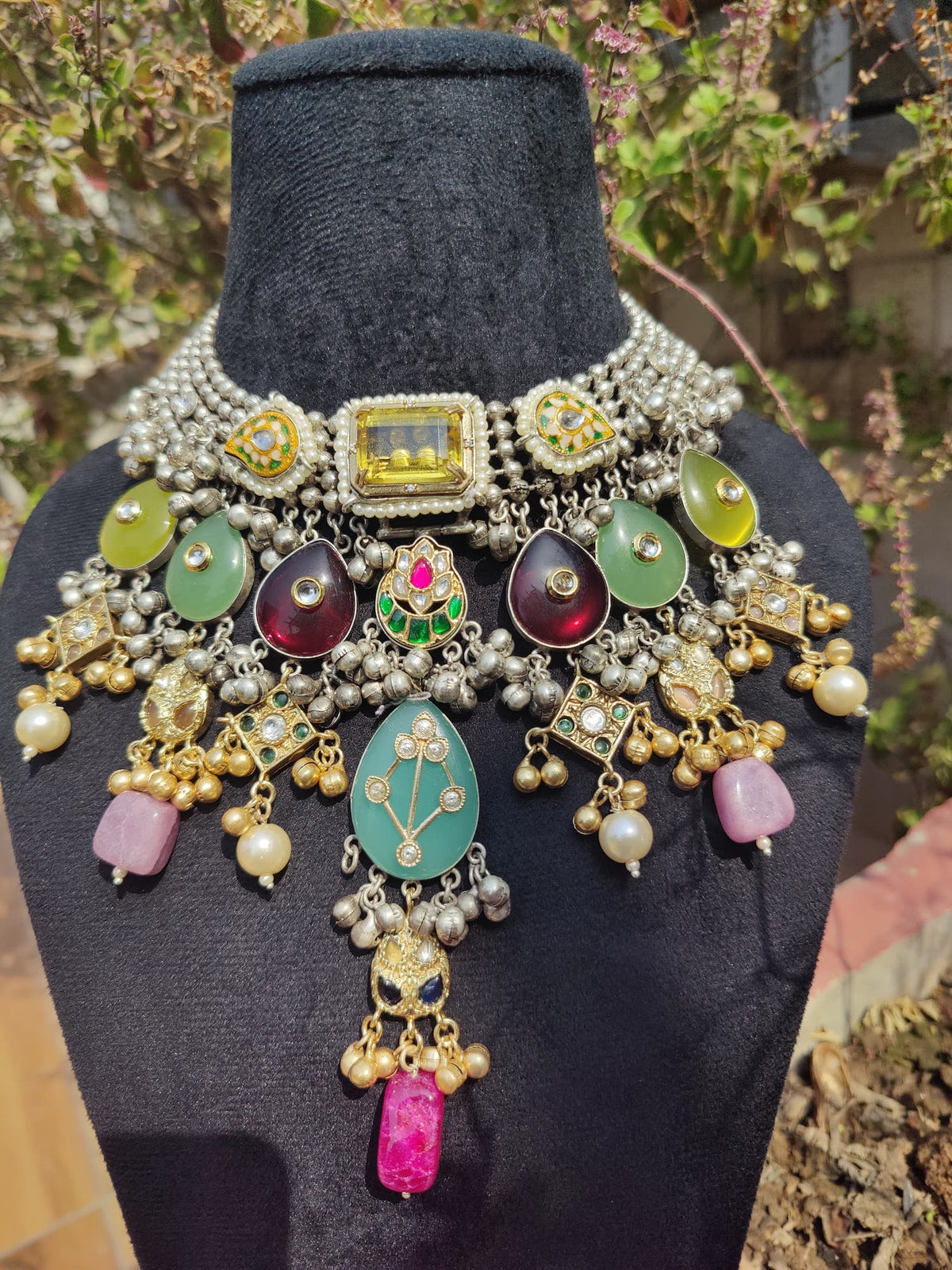Silver Multi Colored Neckpiece without earrings image 4
