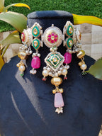 Silver Green Choker with pink stones image 2