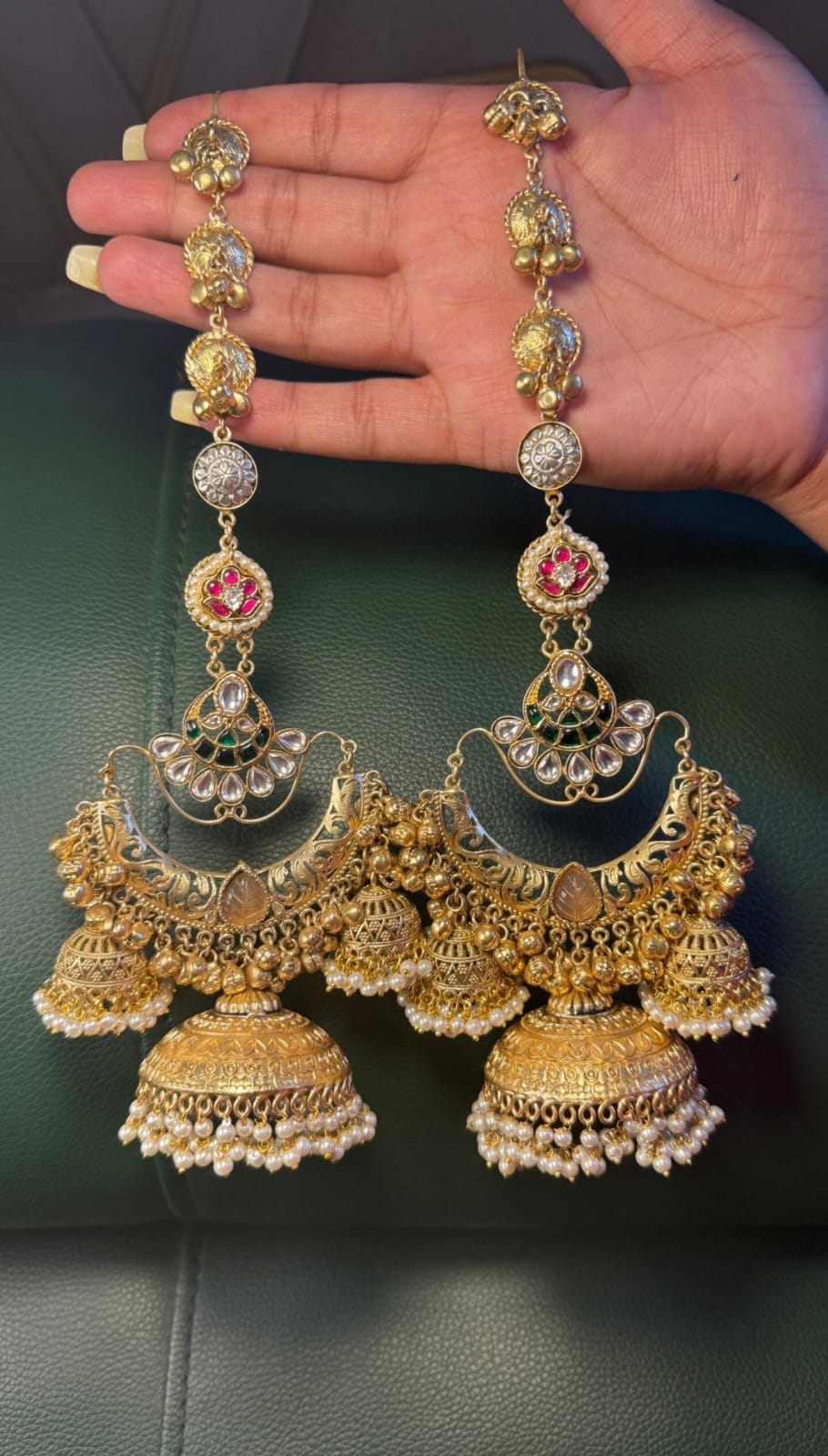Gulabo-  Tripple Jhumki with hair chain image 9