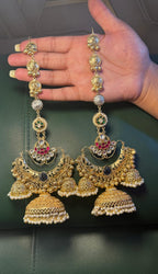 Gulabo-  Tripple Jhumki with hair chain - Blue image
