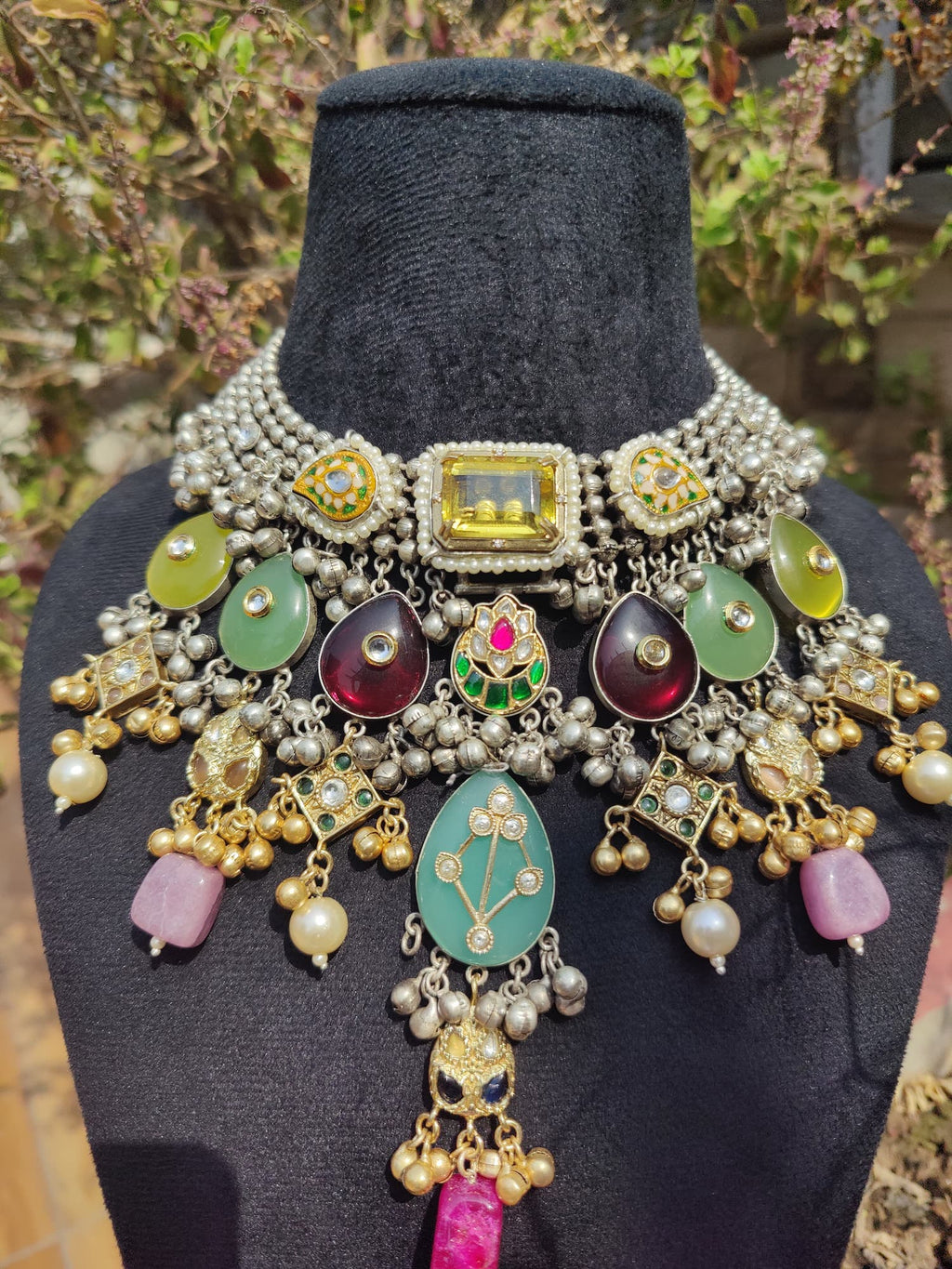 Silver Multi Colored Neckpiece without earrings image 2