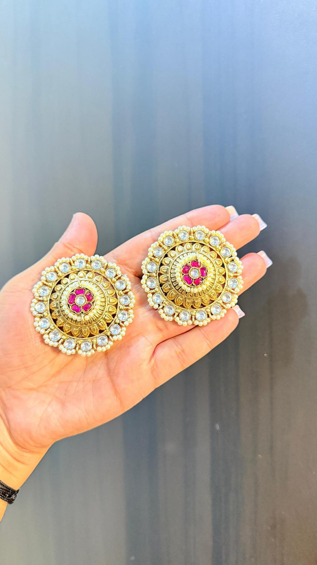 Kundan Flower Studs - Ruby image 0