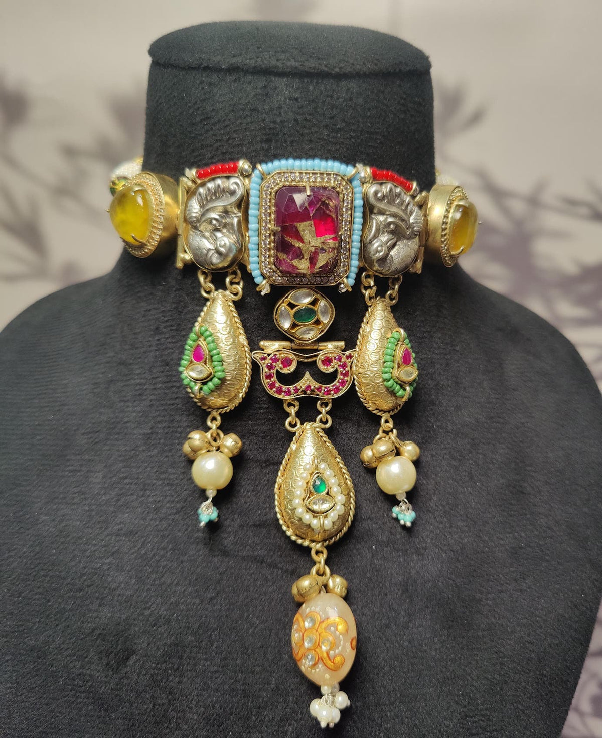 Suhani choker- hot pink stone image 1