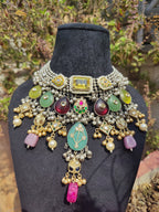 Silver Multi Colored Neckpiece without earrings image 3