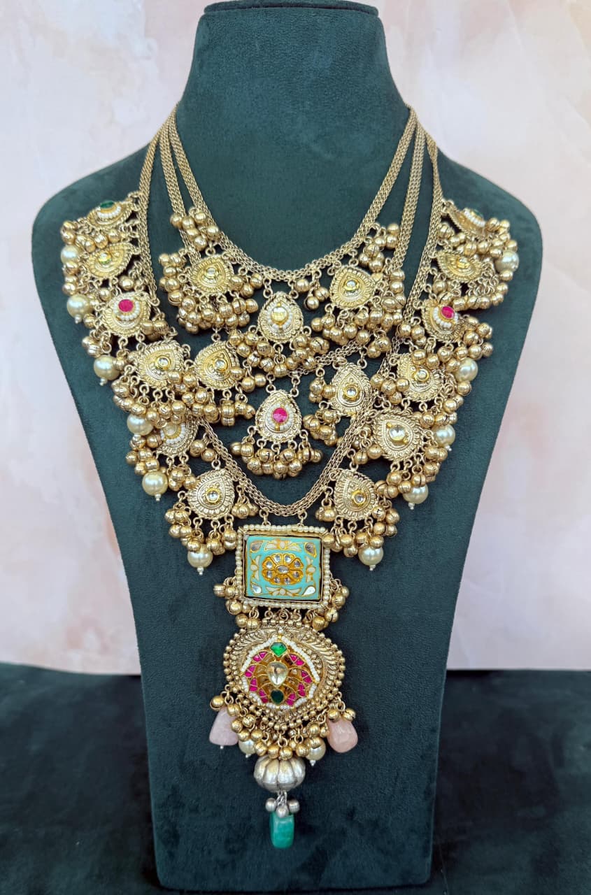 3 layered maharani haar- blue colour image 0