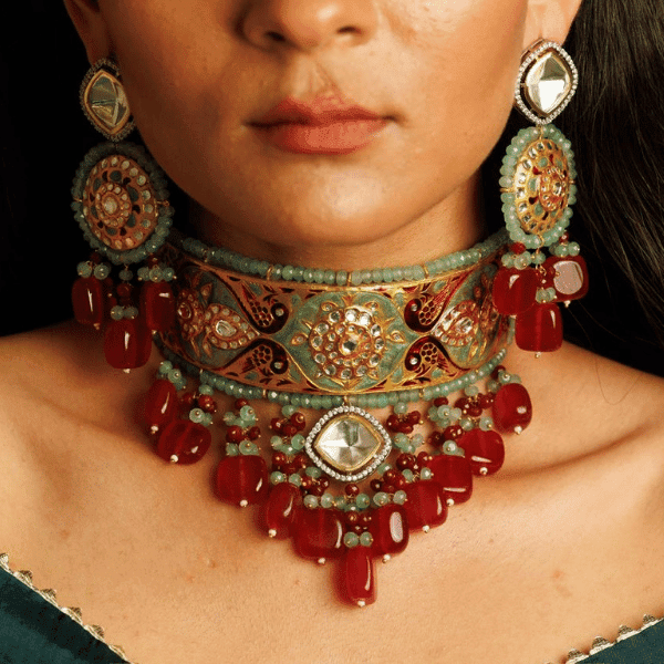 Red Choker With Earrings image 0