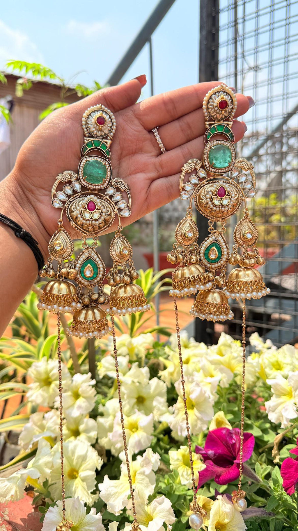 Naaz kashmiri earrings- light green image 1