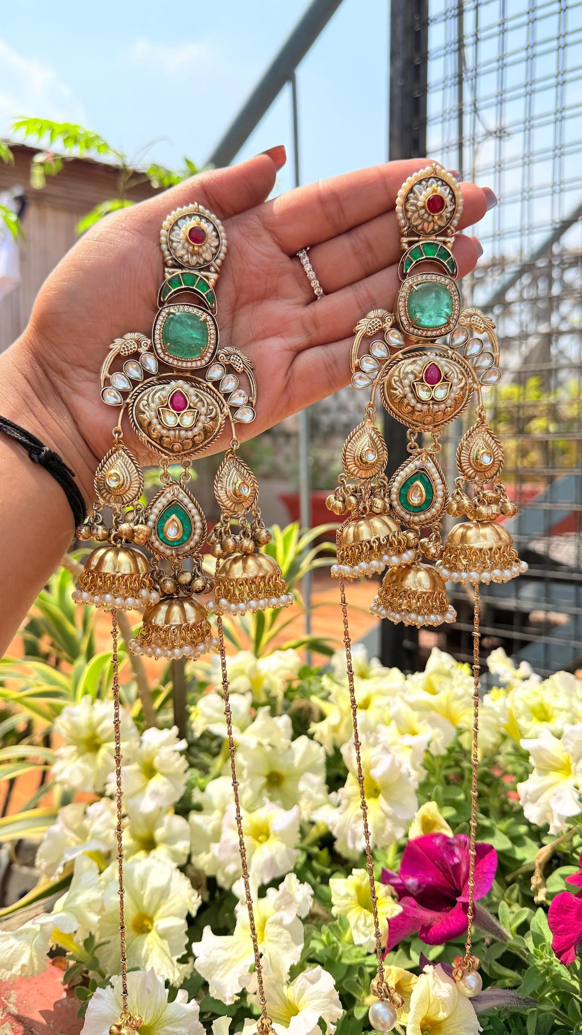 Naaz kashmiri earrings- light green image 1