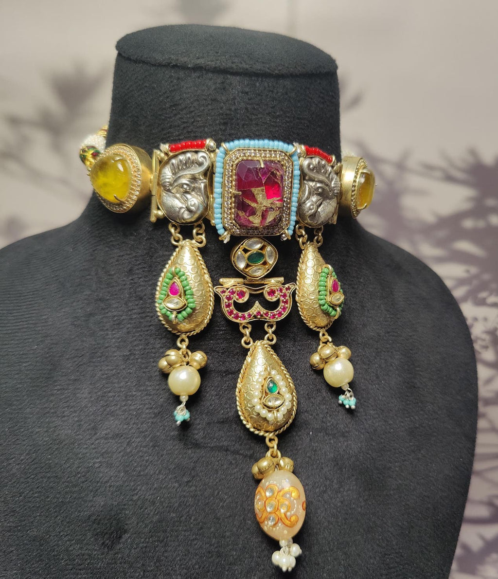 Suhani choker- hot pink stone image 2