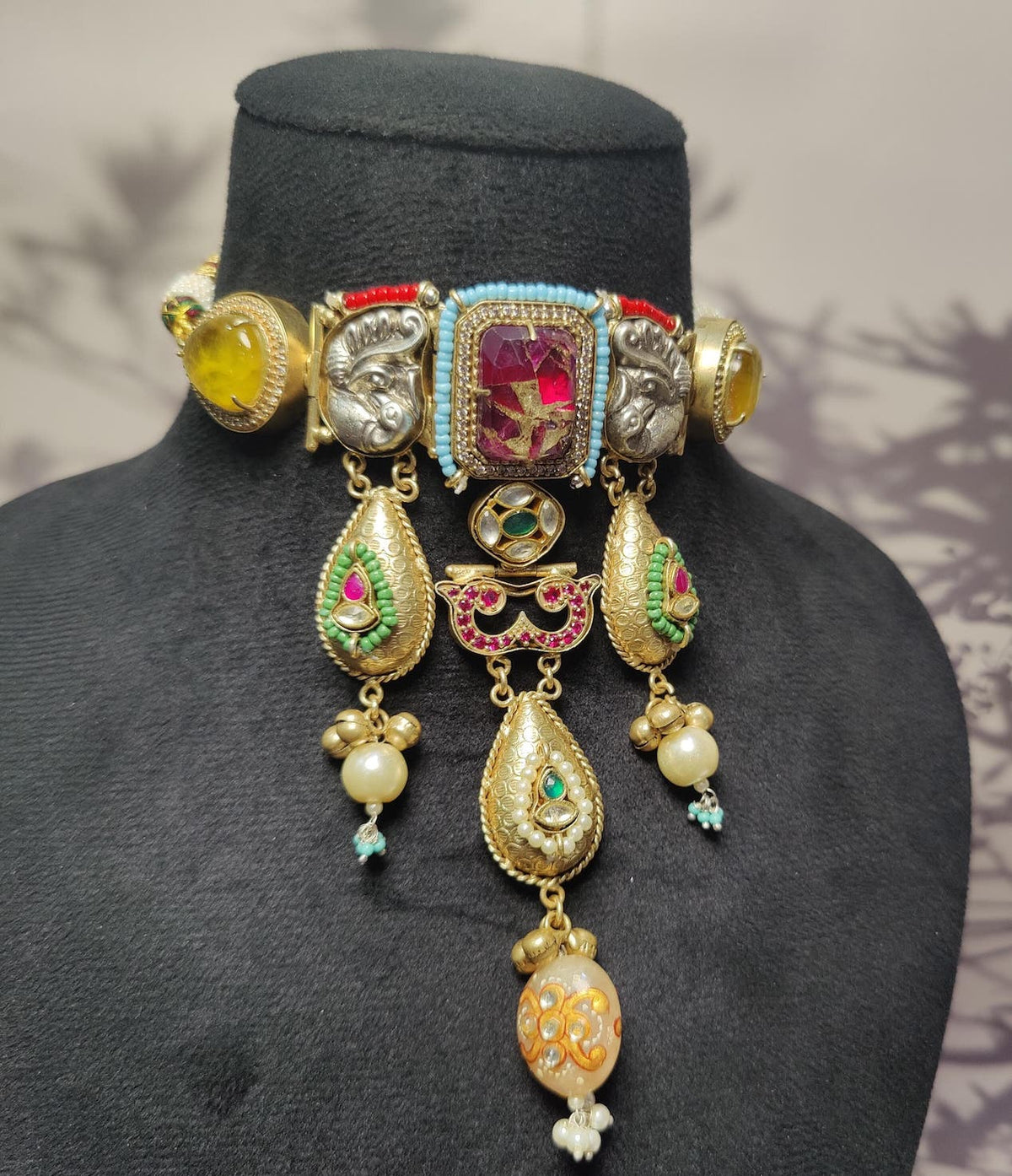 Suhani choker- hot pink stone image 2