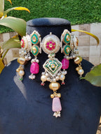Silver Green Choker with pink stones image 0