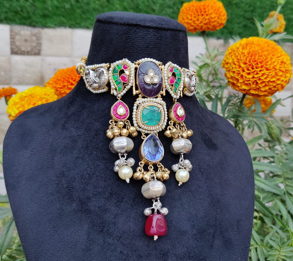 Madhavi choker - violet and blue image 1