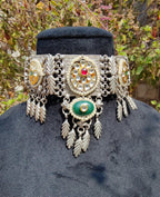 Silver tribal choker with panchi kundan image 1
