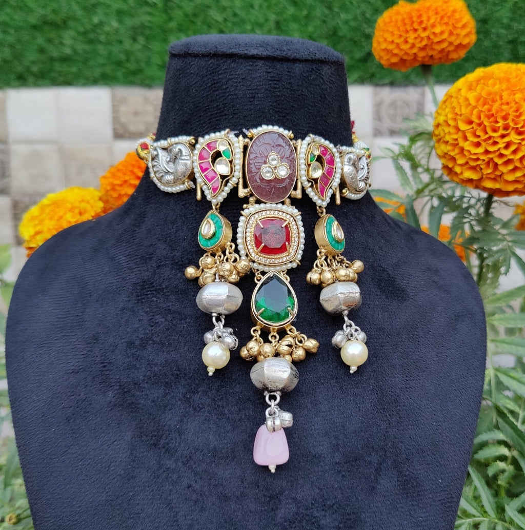 Madhavi choker - dark green and red image 0