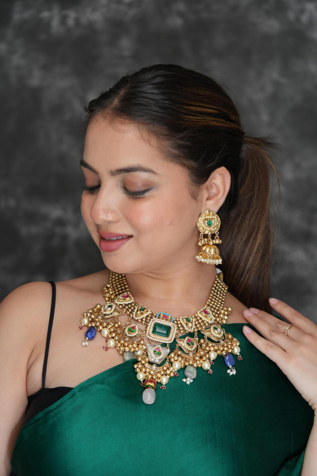 Bridal neckpiece with small jhumki image 2